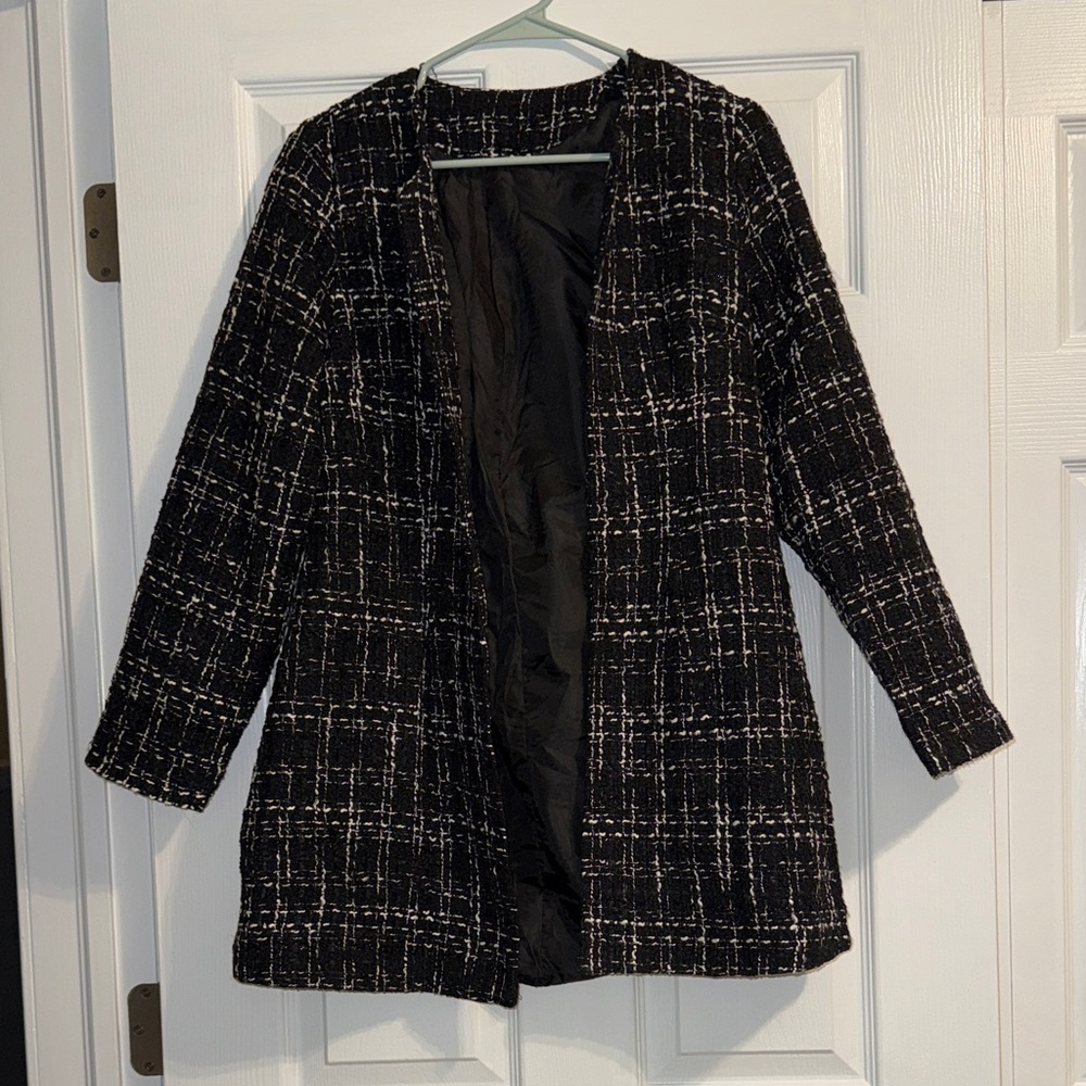 Women's Black and White Tweed Coat